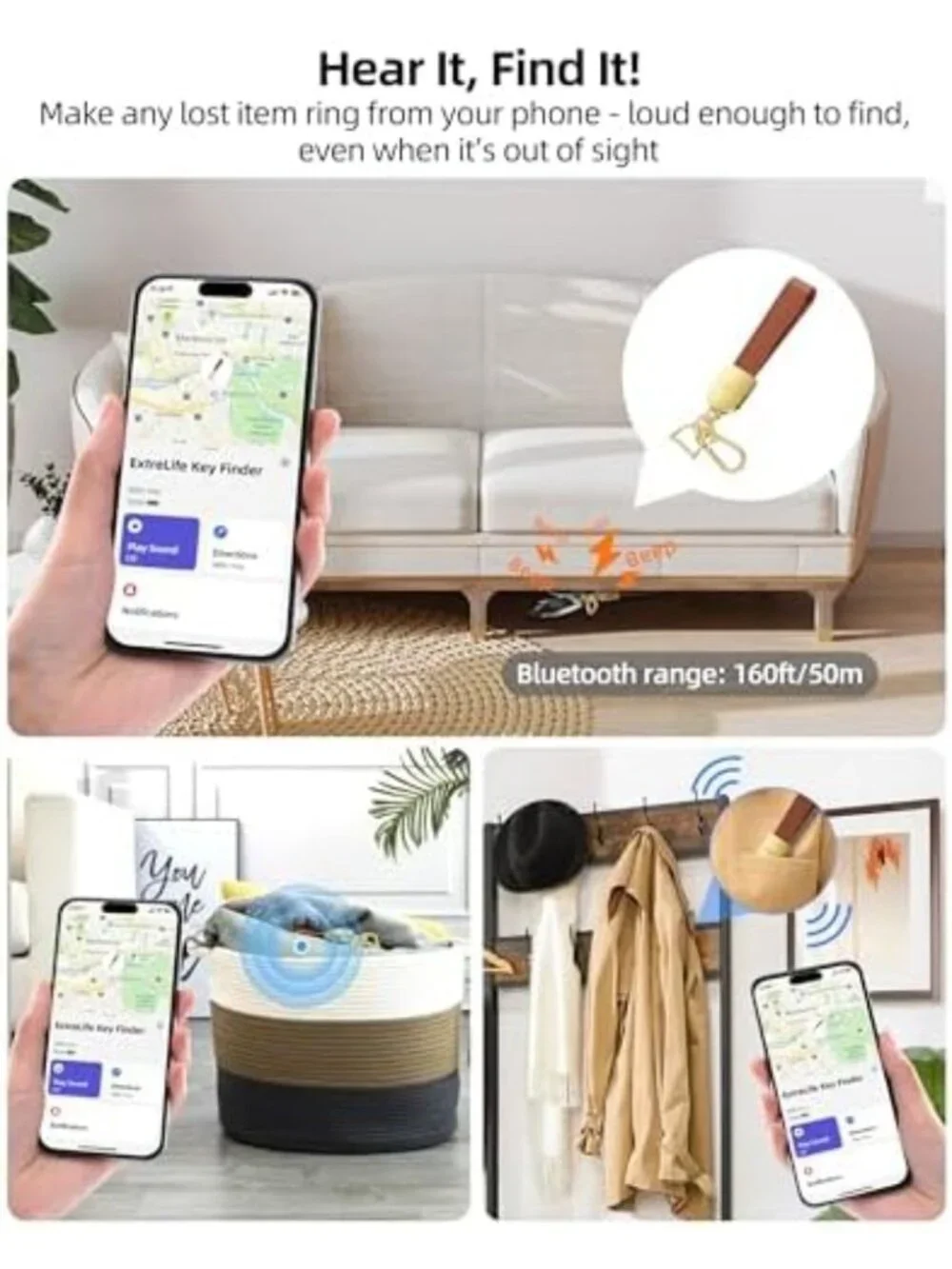 Leather Keychain with GPS Tracker, Compatible with Apple Find My, Smart Key
